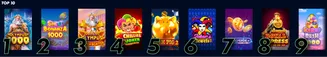 Lista dos 10 slots mais populares no Solverde, incluindo títulos como Gates of Olympus 1000, Sweet Bonanza 1000, Chillies and Joker, Rich Pig 2 e outros